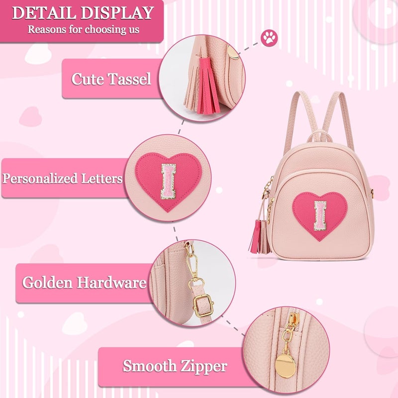 CLOUDWINGS Girls Initial Mini Backpack Gifts for Kid Toddler Little Girl Teen Small Cute Heart Backpack Purse Preschool Kindergarten Bookbag，Pink-I - Image 4